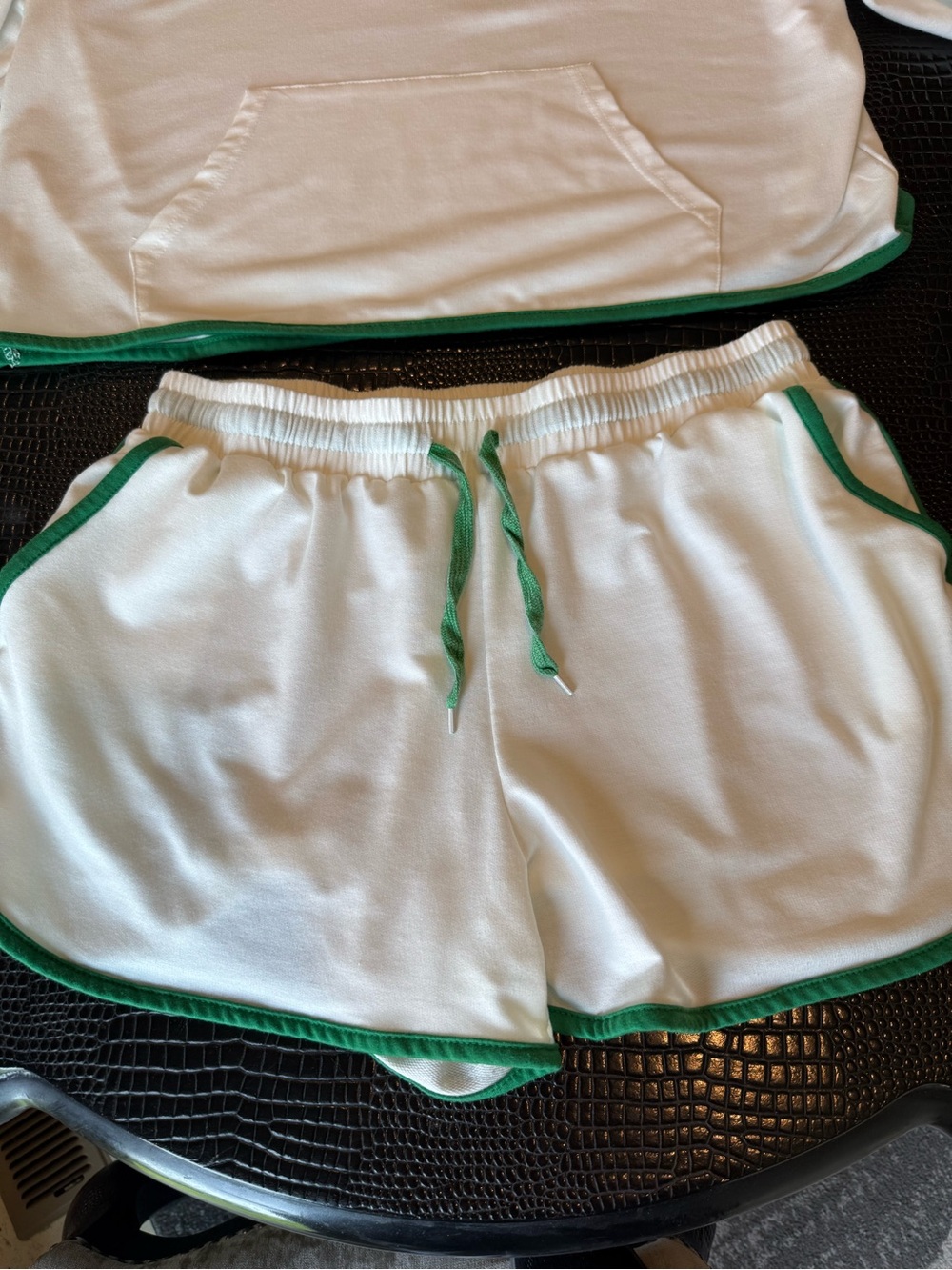 Women’s Athletic White and Green Two-Piece Set- Quarter Zip Pullover & Shorts - Picture 2 of 5